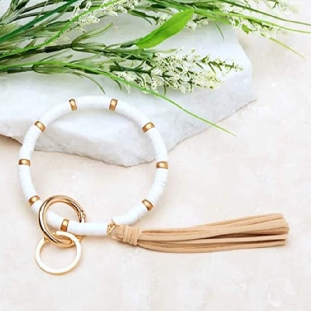 Polymer Clay Beaded Tassel Boho Keychain Bracelet - Picture 1 of 11
